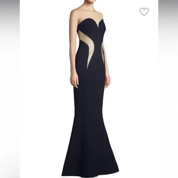 NWT Rebecca Vallance Lucienne Bonded Crepe Strapless Mermaid Gown in Ink SZ 2